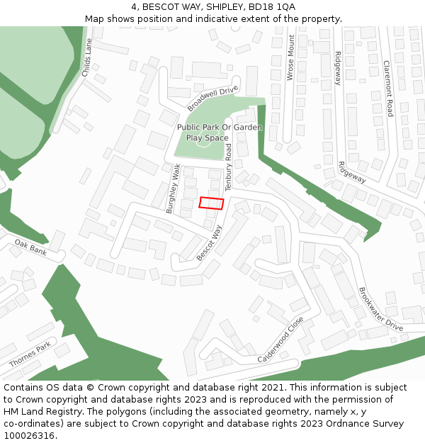 4, BESCOT WAY, SHIPLEY, BD18 1QA: Location map and indicative extent of plot