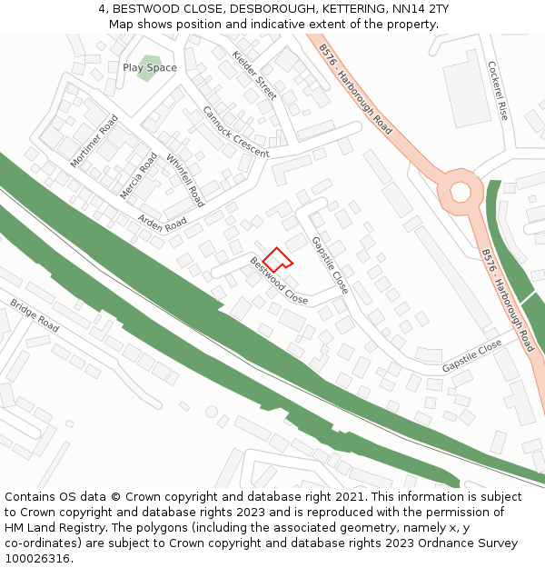 4, BESTWOOD CLOSE, DESBOROUGH, KETTERING, NN14 2TY: Location map and indicative extent of plot