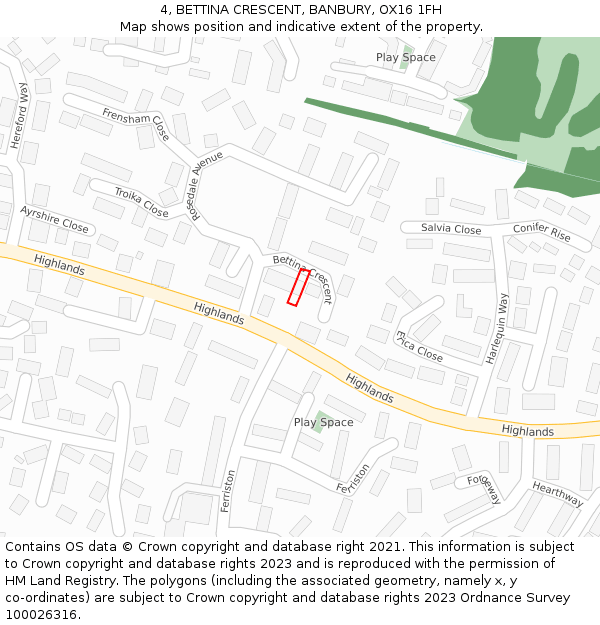 4, BETTINA CRESCENT, BANBURY, OX16 1FH: Location map and indicative extent of plot