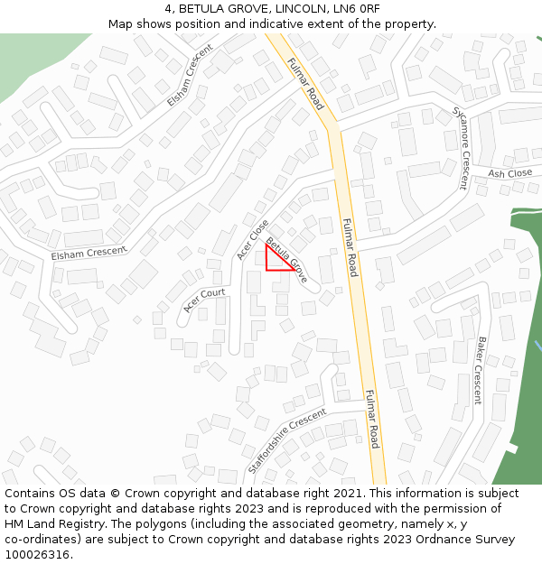 4, BETULA GROVE, LINCOLN, LN6 0RF: Location map and indicative extent of plot