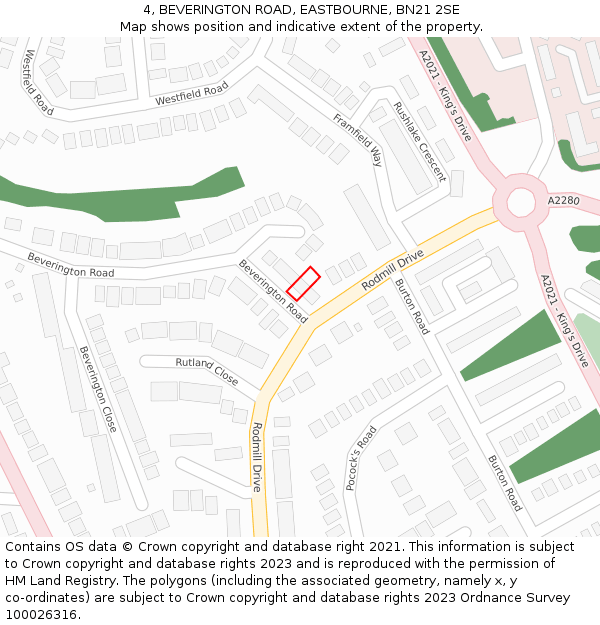 4, BEVERINGTON ROAD, EASTBOURNE, BN21 2SE: Location map and indicative extent of plot