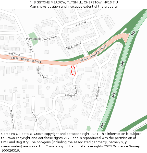 4, BIGSTONE MEADOW, TUTSHILL, CHEPSTOW, NP16 7JU: Location map and indicative extent of plot