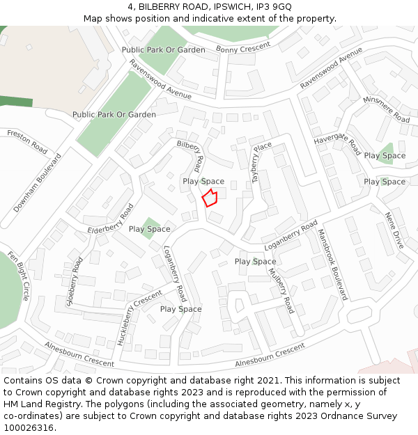 4, BILBERRY ROAD, IPSWICH, IP3 9GQ: Location map and indicative extent of plot