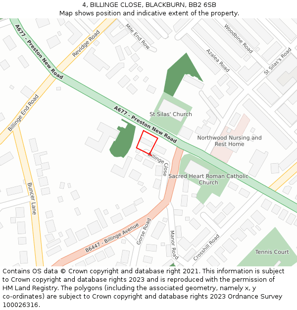 4, BILLINGE CLOSE, BLACKBURN, BB2 6SB: Location map and indicative extent of plot