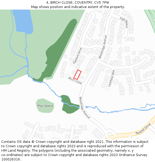 4, BIRCH CLOSE, COVENTRY, CV5 7PW: Location map and indicative extent of plot