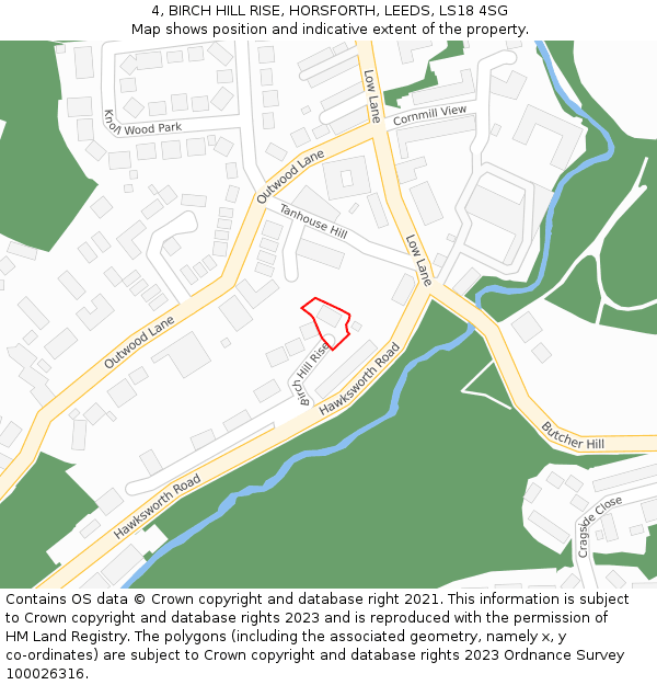4, BIRCH HILL RISE, HORSFORTH, LEEDS, LS18 4SG: Location map and indicative extent of plot