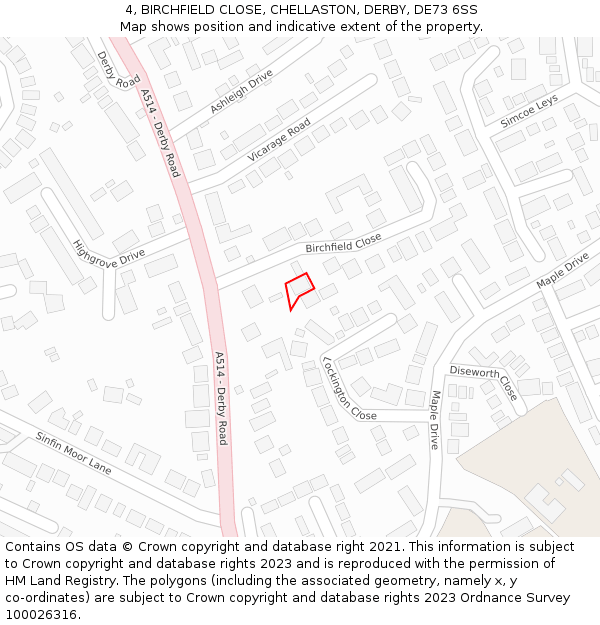 4, BIRCHFIELD CLOSE, CHELLASTON, DERBY, DE73 6SS: Location map and indicative extent of plot