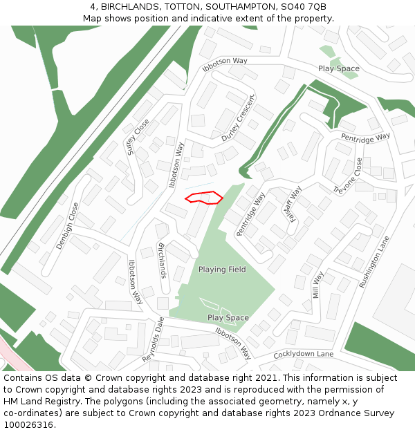 4, BIRCHLANDS, TOTTON, SOUTHAMPTON, SO40 7QB: Location map and indicative extent of plot
