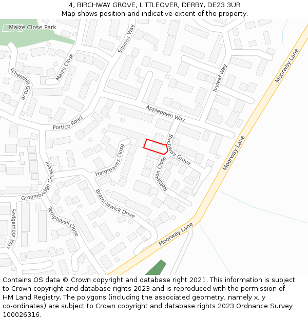 4, BIRCHWAY GROVE, LITTLEOVER, DERBY, DE23 3UR: Location map and indicative extent of plot