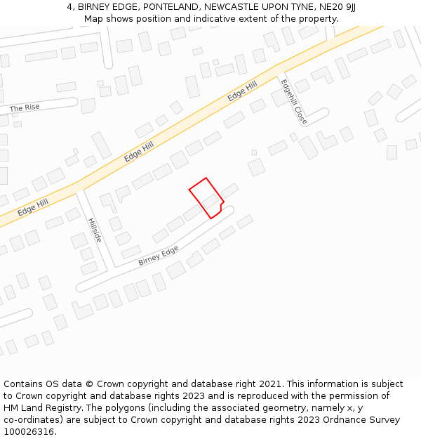4, BIRNEY EDGE, PONTELAND, NEWCASTLE UPON TYNE, NE20 9JJ: Location map and indicative extent of plot