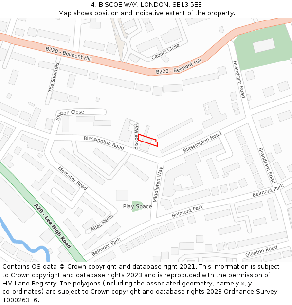 4, BISCOE WAY, LONDON, SE13 5EE: Location map and indicative extent of plot