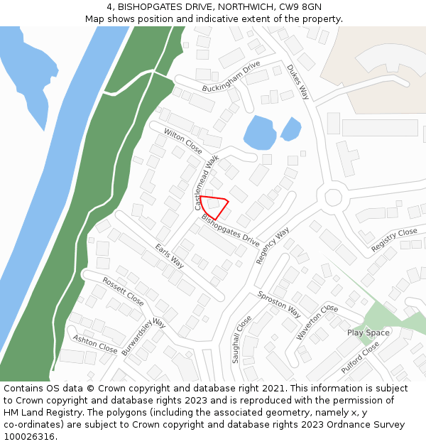 4, BISHOPGATES DRIVE, NORTHWICH, CW9 8GN: Location map and indicative extent of plot