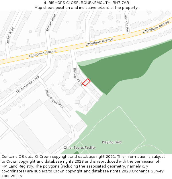 4, BISHOPS CLOSE, BOURNEMOUTH, BH7 7AB: Location map and indicative extent of plot