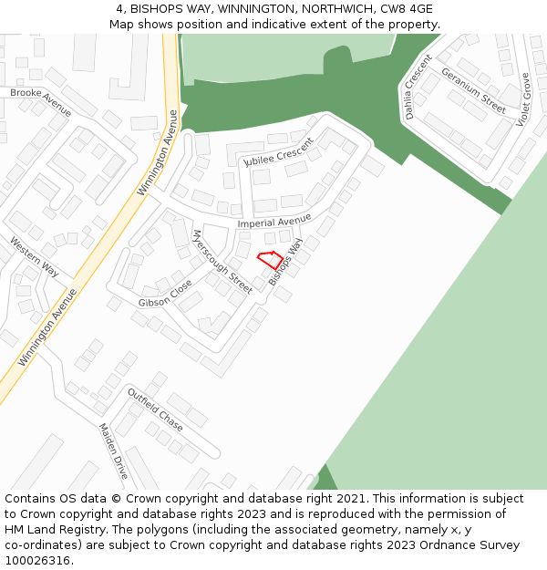 4, BISHOPS WAY, WINNINGTON, NORTHWICH, CW8 4GE: Location map and indicative extent of plot