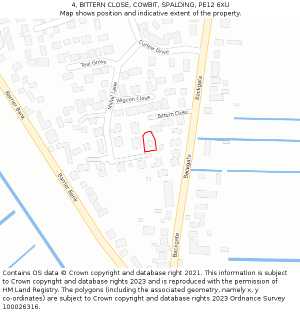 4, BITTERN CLOSE, COWBIT, SPALDING, PE12 6XU: Location map and indicative extent of plot