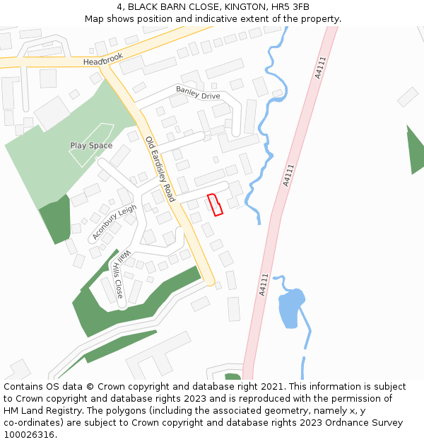 4, BLACK BARN CLOSE, KINGTON, HR5 3FB: Location map and indicative extent of plot