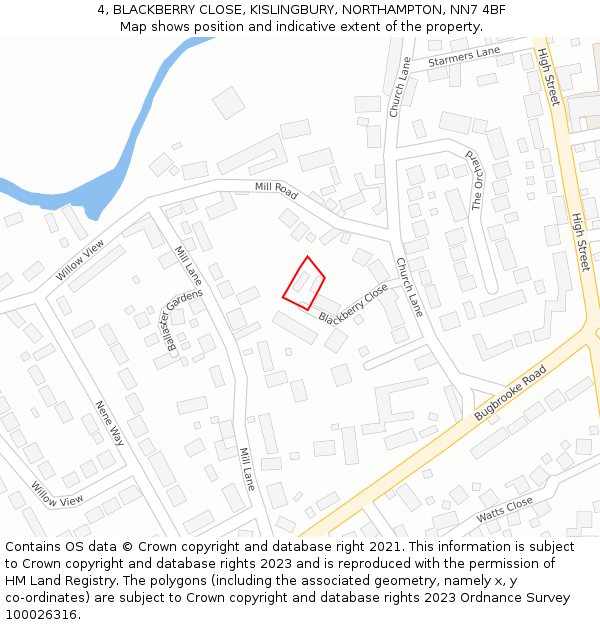 4, BLACKBERRY CLOSE, KISLINGBURY, NORTHAMPTON, NN7 4BF: Location map and indicative extent of plot