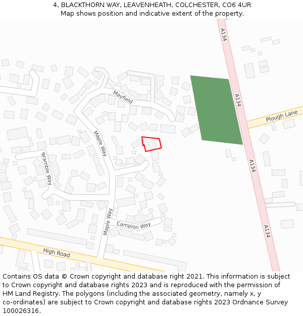 4, BLACKTHORN WAY, LEAVENHEATH, COLCHESTER, CO6 4UR: Location map and indicative extent of plot