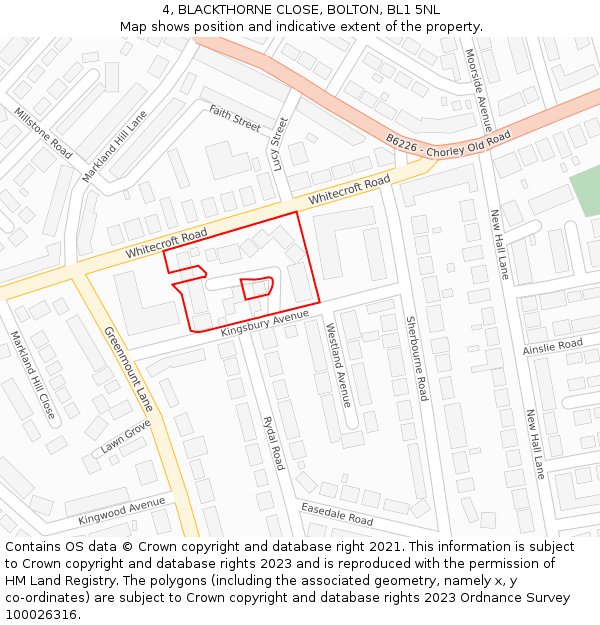 4, BLACKTHORNE CLOSE, BOLTON, BL1 5NL: Location map and indicative extent of plot