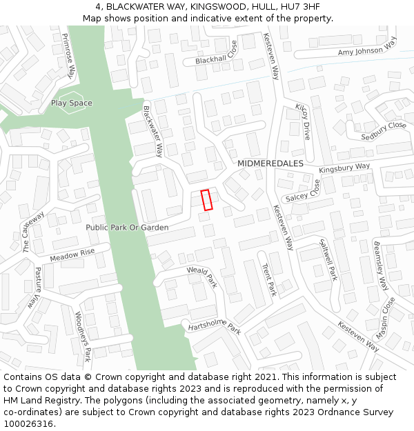 4, BLACKWATER WAY, KINGSWOOD, HULL, HU7 3HF: Location map and indicative extent of plot
