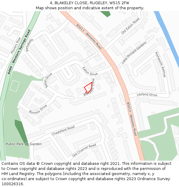 4, BLAKELEY CLOSE, RUGELEY, WS15 2FW: Location map and indicative extent of plot