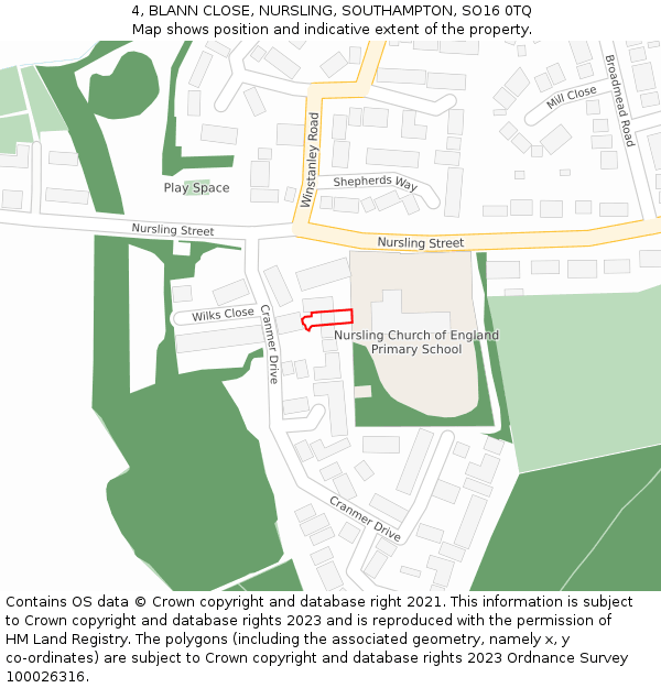 4, BLANN CLOSE, NURSLING, SOUTHAMPTON, SO16 0TQ: Location map and indicative extent of plot