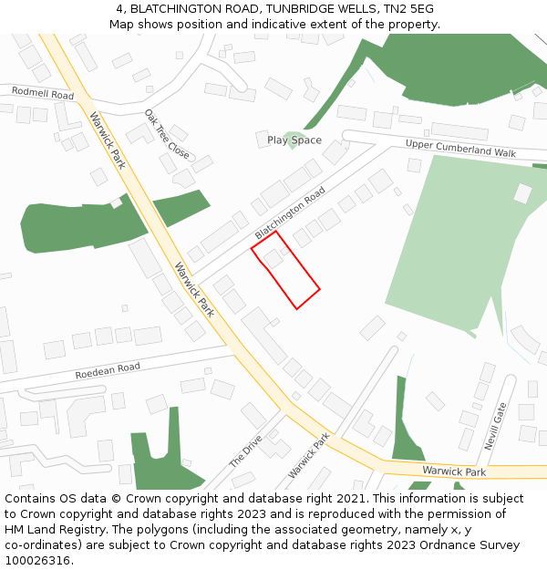 4, BLATCHINGTON ROAD, TUNBRIDGE WELLS, TN2 5EG: Location map and indicative extent of plot