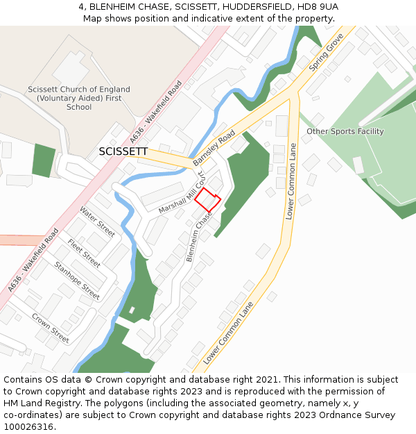 4, BLENHEIM CHASE, SCISSETT, HUDDERSFIELD, HD8 9UA: Location map and indicative extent of plot