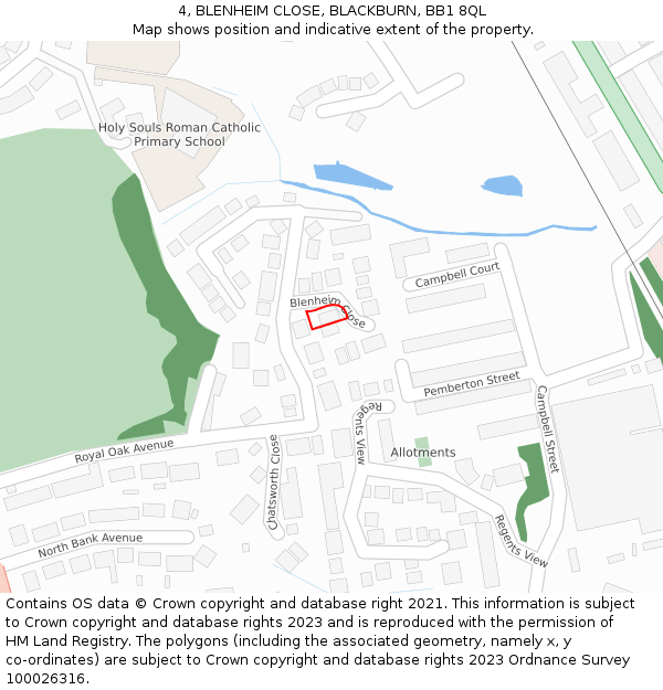 4, BLENHEIM CLOSE, BLACKBURN, BB1 8QL: Location map and indicative extent of plot