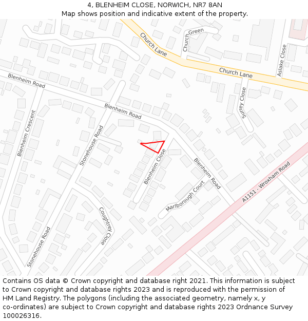 4, BLENHEIM CLOSE, NORWICH, NR7 8AN: Location map and indicative extent of plot