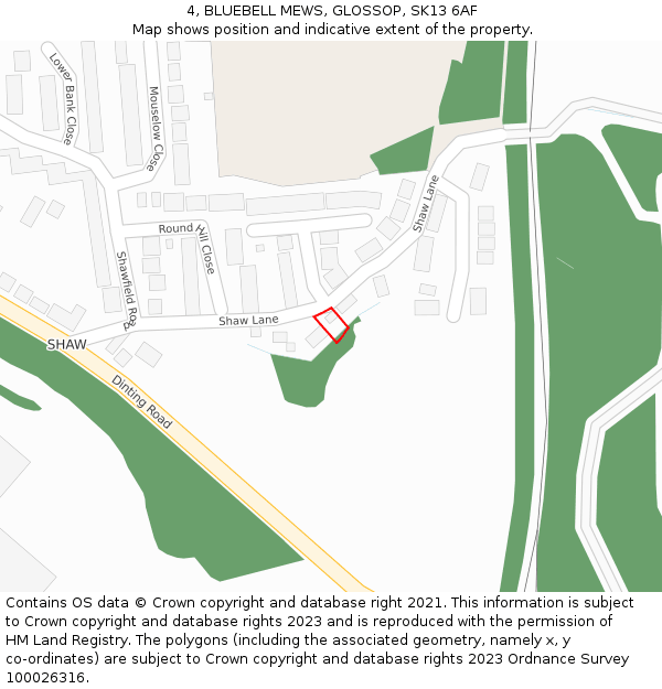 4, BLUEBELL MEWS, GLOSSOP, SK13 6AF: Location map and indicative extent of plot