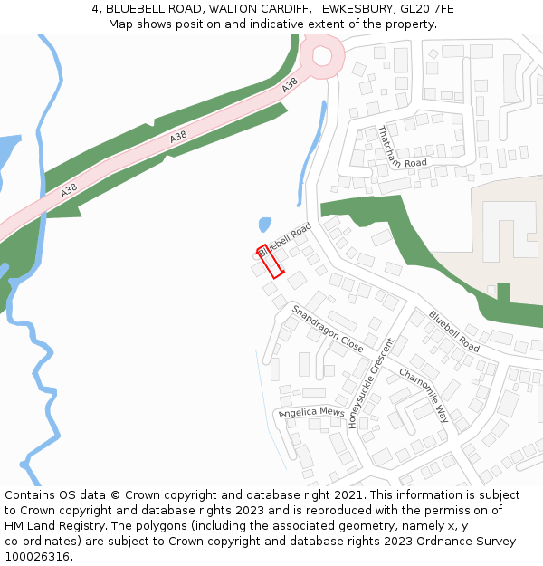 4, BLUEBELL ROAD, WALTON CARDIFF, TEWKESBURY, GL20 7FE: Location map and indicative extent of plot