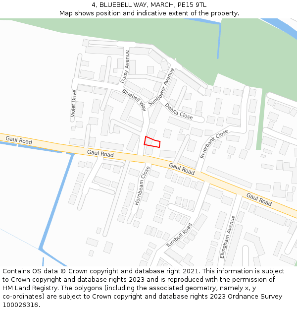 4, BLUEBELL WAY, MARCH, PE15 9TL: Location map and indicative extent of plot