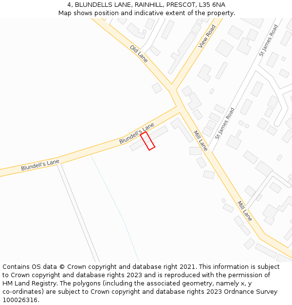 4, BLUNDELLS LANE, RAINHILL, PRESCOT, L35 6NA: Location map and indicative extent of plot