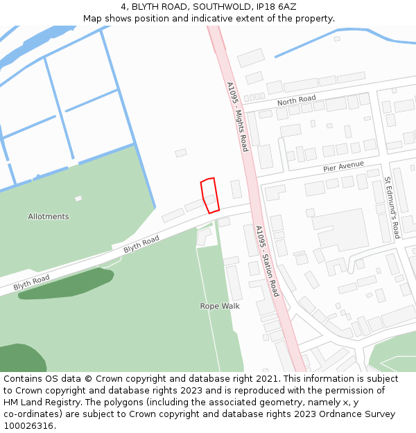 4, BLYTH ROAD, SOUTHWOLD, IP18 6AZ: Location map and indicative extent of plot
