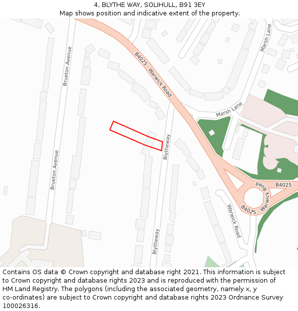 4, BLYTHE WAY, SOLIHULL, B91 3EY: Location map and indicative extent of plot