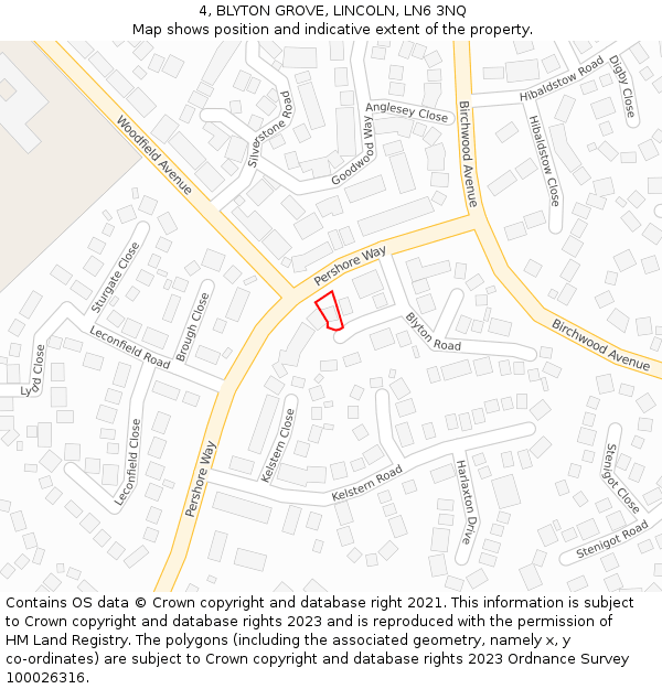 4, BLYTON GROVE, LINCOLN, LN6 3NQ: Location map and indicative extent of plot