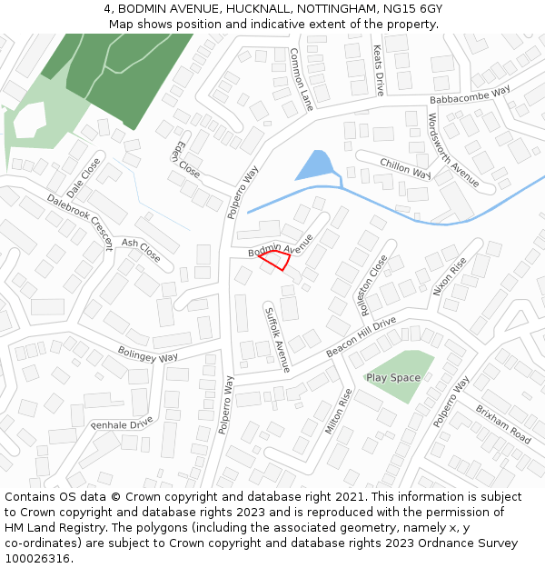 4, BODMIN AVENUE, HUCKNALL, NOTTINGHAM, NG15 6GY: Location map and indicative extent of plot