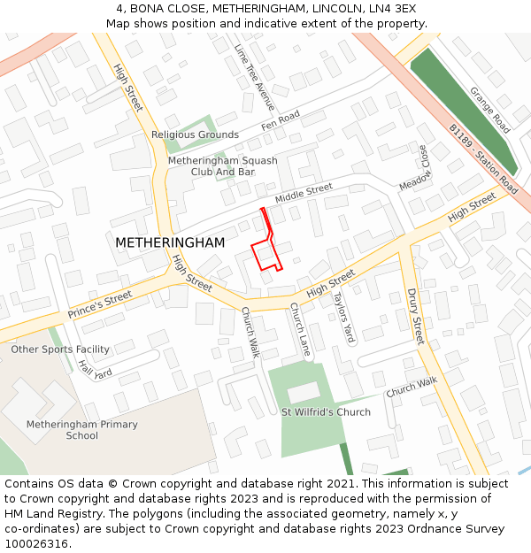 4, BONA CLOSE, METHERINGHAM, LINCOLN, LN4 3EX: Location map and indicative extent of plot