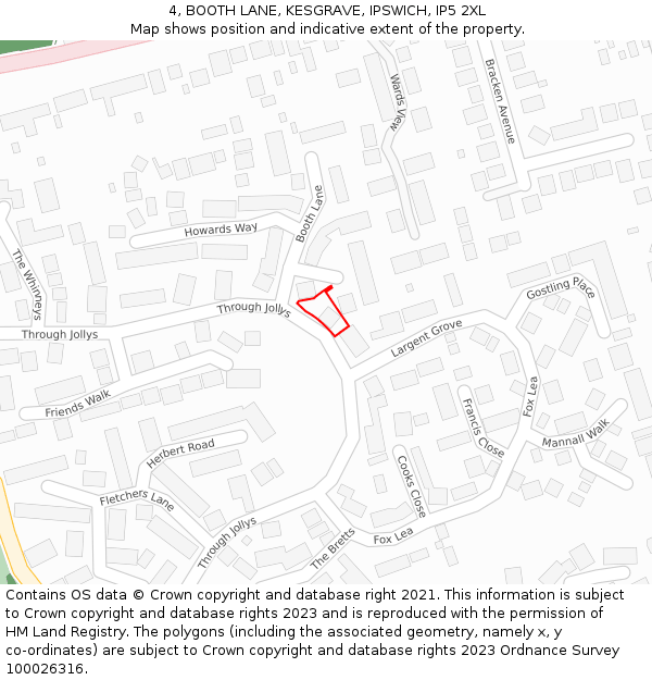 4, BOOTH LANE, KESGRAVE, IPSWICH, IP5 2XL: Location map and indicative extent of plot