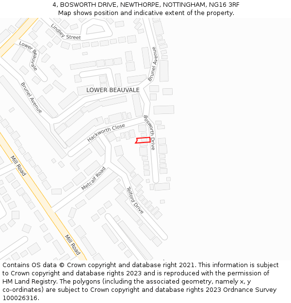 4, BOSWORTH DRIVE, NEWTHORPE, NOTTINGHAM, NG16 3RF: Location map and indicative extent of plot