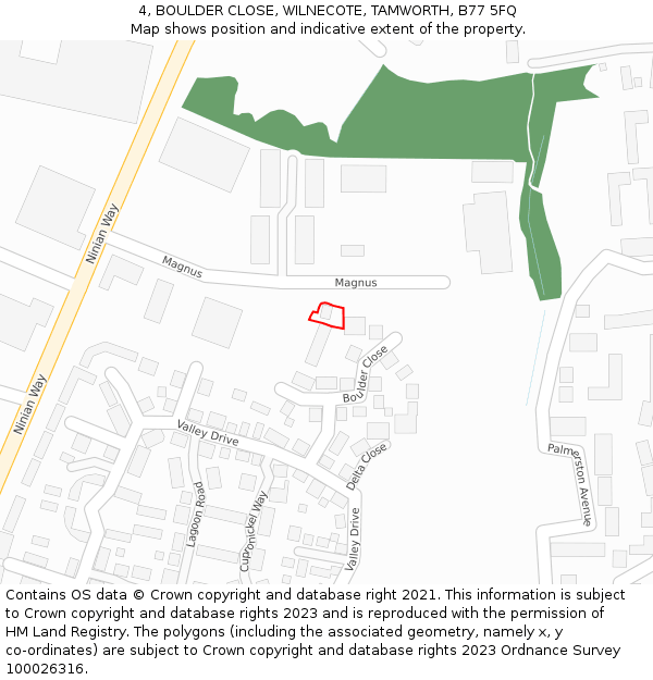 4, BOULDER CLOSE, WILNECOTE, TAMWORTH, B77 5FQ: Location map and indicative extent of plot