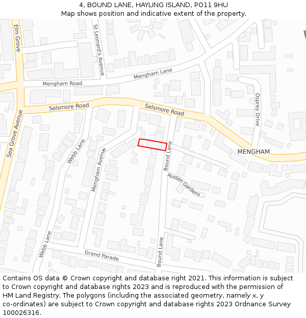 4, BOUND LANE, HAYLING ISLAND, PO11 9HU: Location map and indicative extent of plot