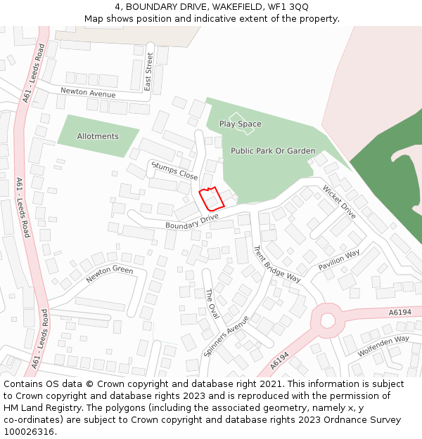 4, BOUNDARY DRIVE, WAKEFIELD, WF1 3QQ: Location map and indicative extent of plot