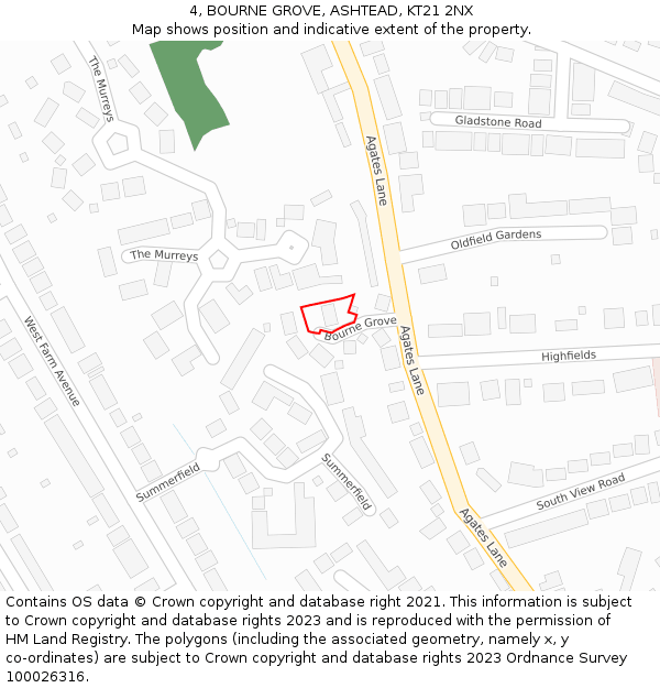 4, BOURNE GROVE, ASHTEAD, KT21 2NX: Location map and indicative extent of plot
