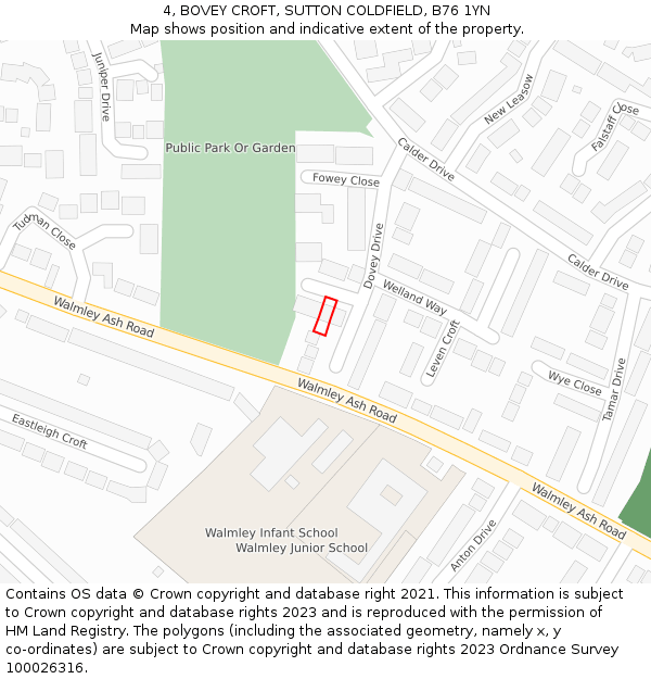 4, BOVEY CROFT, SUTTON COLDFIELD, B76 1YN: Location map and indicative extent of plot