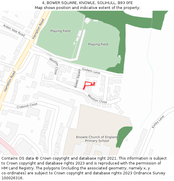 4, BOWER SQUARE, KNOWLE, SOLIHULL, B93 0FE: Location map and indicative extent of plot
