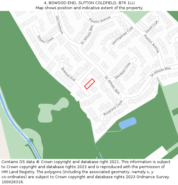 4, BOWOOD END, SUTTON COLDFIELD, B76 1LU: Location map and indicative extent of plot