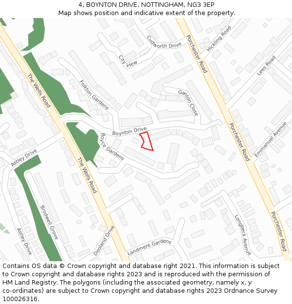 4, BOYNTON DRIVE, NOTTINGHAM, NG3 3EP: Location map and indicative extent of plot