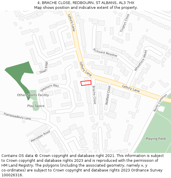 4, BRACHE CLOSE, REDBOURN, ST ALBANS, AL3 7HX: Location map and indicative extent of plot